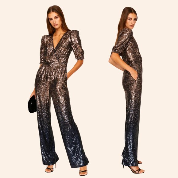Trina Turk - STUNNING Gold and Midnight Blue Ombre Sequin Jumpsuit (Asandra) EUC - Picture 3 of 9